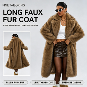 <span class=keywords><strong>Manteau</strong></span> long, <span class=keywords><strong>Manteau</strong></span> d'extérieur extra long en fausse fourrure pour femme, design à revers, collection automne-hiver, imitation fourrure, best-seller pour l'extérieur - Product Image 1