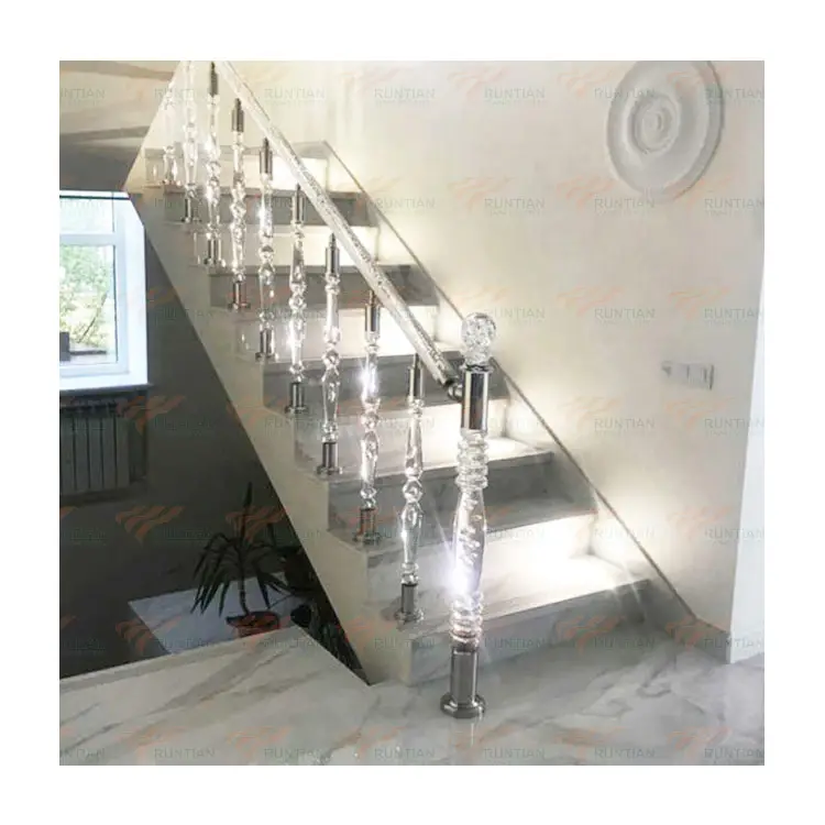 Balustrade de balcon en acier inoxydable cristal de luxe moderne garde-corps d'escalier en acrylique transparent en plexiglas piliers principaux