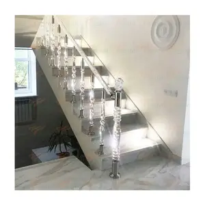 Modern Luxury Crystal Stainless Steel Balcony Balustrade Plexiglass Transparent Acrylic Stair Railings Master Pillars