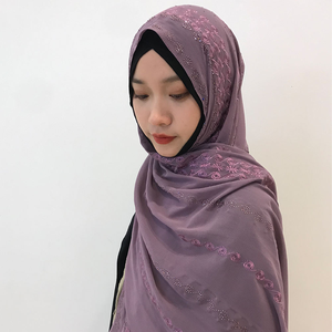 SIWENショップメイドスプライシングシフォンラインストーンヘッドスカーフレースショールとラップ女性ヒジャーブストールヒジャーブイスラム教徒の女性 - Product Image 2