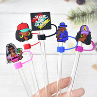 Accessoires de mode réutilisables pour pailles : Capuchons de paille en silicone noir de 10 mm, motif Black History, pour gobelets à boire – Vente chaude