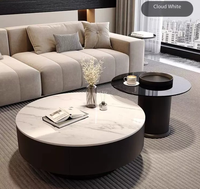 Ensemble de tables basses en dalles de pierre minimalistes et abordables pour les petits salons modernes : ensemble de tables basses rondes avec plateau en verre