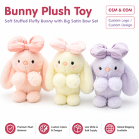 Peluche Lapin Doux et Moelleux avec Grand Nœud en Satin – Trois Couleurs – OEM ODM Personnalisé Vente en Gros