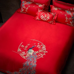 Housse de couette mariée <span class=keywords><strong>rouge</strong></span> romantique haut de gamme coton égyptien broderie housse de couette ensemble de literie de mariage - Product Image 5