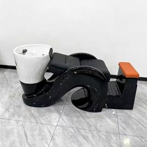 Cama de lavado de cabello de moda para influencers, con masaje y semi-reclinable, para salón de belleza, con lavabo de cerámica de fibra de vidrio. - Product Image 4