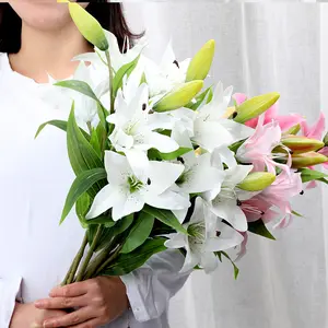 Casamento Home Decor Real Toque Falso Látex Flor Bouquet Tiger Lily Flores Artificiais