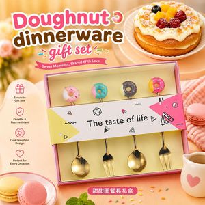 Juego de Cubiertos Creativos de Acero Inoxidable con Forma de Donut, Cuchara y Tenedor para Macaron, Cuchara para Café, Cuchara para Postre, Divertida Caja de Regalo - Product Image 1