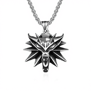 Collar de Cabeza de Lobo de <span class=keywords><strong>Witcher</strong></span> 3 con Diamantes y Cadena de Bambú - Joyería de Cazador de Demonios - Product Image 1