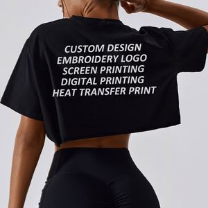 Top Deportivo Corto para Yoga al Aire Libre, Personalizado, de Algodón, Cuello Redondo, Camiseta Corta para Gimnasio, para Mujer - Product Image 2