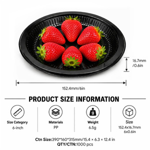 Plato redondo de plástico PP negro de 6 pulgadas, apto para alimentos, para servir en restaurantes, bodas, fiestas, picnics y banquetes. - Product Image 2