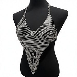 Armure en maille d'acier inoxydable plaqué argent, forme irrégulière, vêtement de mode en métal artisanal - Product Image 1