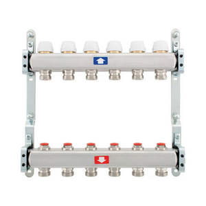 Colector Preensamblado de 6 Vías de 1 Pulgada x 3/4 Pulgadas con Bloques para Sistemas HVAC - Product Image 1