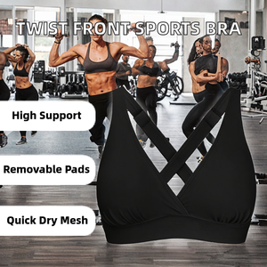 Sujetadores deportivos de yoga y gimnasio de talla grande, de dos piezas, con diseño sencillo, tirantes cruzados en la parte delantera y almohadillas extraíbles, de alto soporte. - Product Image 2