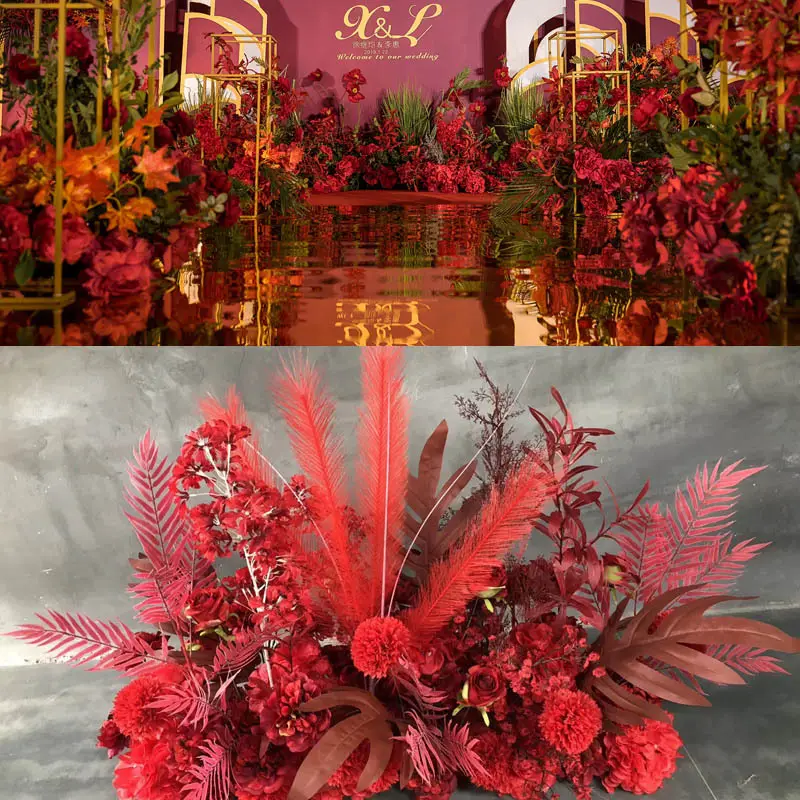 The New Red Wedding Hall Stage Yingbin HuaTiao Row Flowers T Stage Corridor Hotel Flower The Background