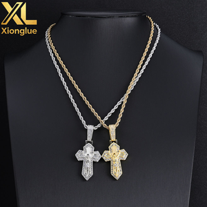 Collar con Colgante de Cruz Retro para Hombre, Estilo Europeo Americano, Chapado en Oro de 18K, Cadena Hip Hop de Cobre con Circonitas, Juego Completo de 24 Pulgadas - Product Image 6