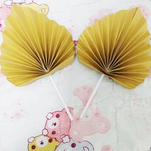 Éventail en or <span class=keywords><strong>comestible</strong></span> de style pêche avec des feuilles artificielles violettes pour les gâteaux d'occasion spéciale et la décoration de table de confiserie - Product Image 4