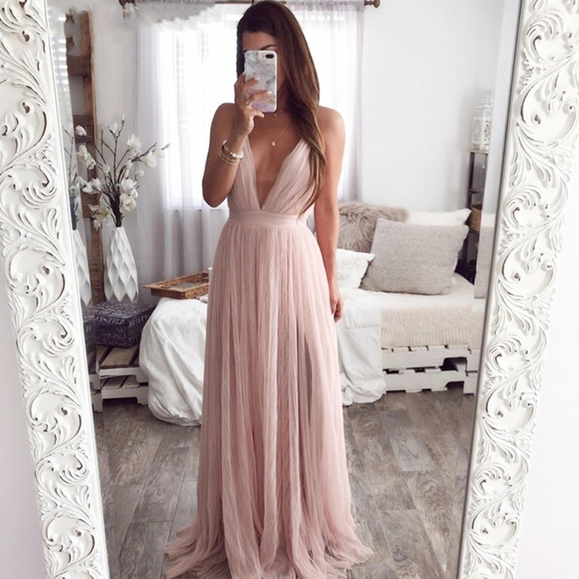 Elegant Backless Deep V Neck Party Dress - Pink Ladies Evening Dress for  Club & Casual Wear - Custom Sizes Available