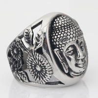 Bague Vintage Plaqué Argent avec Statue de Bouddha en Acier Inoxydable pour Homme, Bijou de Prière Sacré et Stylé