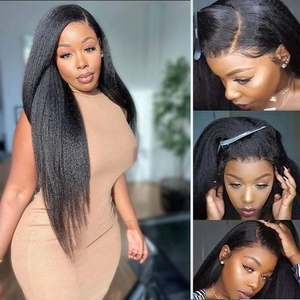 Perruques <span class=keywords><strong>en</strong></span> <span class=keywords><strong>cheveux</strong></span> humains crépus lisses, perruques Yaki lisses sans colle, perruque Lace Transparent 360, perruque Lace Front Wig, 13*4, prête à être expédiée - Product Image 5