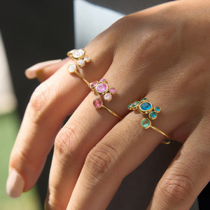 Anillos de Joyería de Acero Inoxidable Resistentes al Agua y al Deslustre, Chapado en Oro de 18k, Anillo Ajustable de Moda con Circonita de Colores para Mujer - Product Image 2