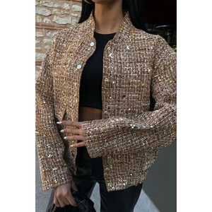 Chaqueta Bomber con Lentejuelas Centre Pul Dorada de Manga Larga Tejida para Mujer, Otoño, Talla L/XL - Product Image 2