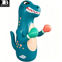 Sac de frappe gonflable durable pour enfants, dinosaure T-Rex bleu sarcelle robuste, sac de frappe autoportant pour soulager l'énergie
