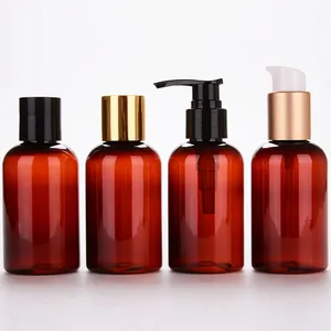 120ml PET Customized Shampoo Package Dark Amber Deliberate Skincare Lotion Oval Perfume Plastic Shampoo Bottles With Pump Cap