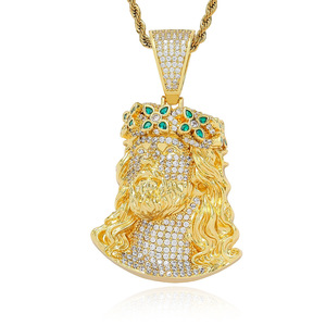 Kalung Liontin Pria Model Spiky Border Man Brass Iced Out Full Zircon dan Rantai Tali Baja Anti Karat, Kalung Hip Hop Rapper Grosir - Product Image 5