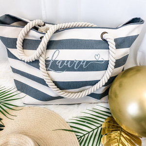 กระเป๋าผ้าแคนวาสลายทางสำหรับฤดูร้อน กระเป๋าสะพายไหล่ กระเป๋าช้อปปิ้ง ของชำร่วยงานแต่งงาน พร้อมสกรีนโลโก้ตามสั่ง ขายส่ง - Product Image 4