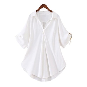 Camisa de gasa <span class=keywords><strong>para</strong></span> mujer, estilo coreano, talla grande, holgada, que cubre el vientre, adelgazante, con cintura ajustada, ideal <span class=keywords><strong>para</strong></span> verano. - Product Image 5