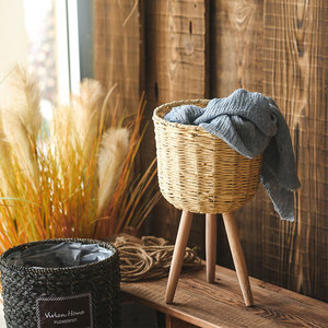 Panier à fleurs en paille tressée, support de plante en rotin, fait main, décoration de salon et de balcon, conteneur pour plantes vertes, pot à bonsaï - Product Image 4