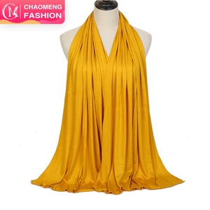 YW125# <b>Plain</b> Color Long Shawl Scarves Jersey Hijab Muslim Soft Headscarf Women Black Turban Tie Headband HeadWrap Foulard - Product Image 3