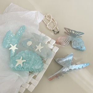 Novos Clipes de Cabelo de Acetato com Design Personalizado de Estrela-do-mar para Mulheres, Presilhas de Cabelo com Pérolas e Conchas, Acessórios de Cabelo Azuis com Cauda de Peixe - Product Image 1