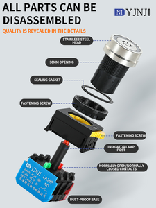 Interrupteur à bouton-poussoir étanche IP65 LA38-D 22mm, à retour, momentané, verrouillable, auto-réinitialisable/verrouillable, encastré plat, arrêt d'<span class=keywords><strong>urgence</strong></span>, démarrage - Product Image 4