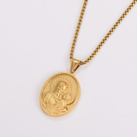 Liontin Bunda Maria, Medali Yesus, Medali Kristen Katolik, Liontin Baja Anti Karat, Perhiasan Fashion, Kalung Grosir