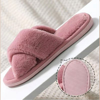 Hiver Mode Dames Peluche Fluffy Fond Doux Intérieur Maison Peluche Ouvert TPR Chaussures Croisées Chaudes Glissades Pantoufles pour Femmes