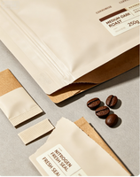 Sachet d'emballage de café en aluminium écologique à huit soudures latérales, pochette à fond plat, imprimé sur mesure pour grains de café et café moulu