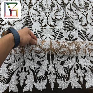 Tissu de dentelle africaine de luxe avec broderie de sequins perlés, tissu de dentelle en <span class=keywords><strong>tulle</strong></span> pour robe de mariée ou de soirée - Product Image 5