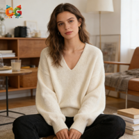CG 2026 Neuer Damen-Pullover aus Polyester-Nylon-Mischgewebe mit V-Ausschnitt, Lässiger Einfarbiger Strickpullover im Schlichten Stil für den Täglichen Wintergebrauch