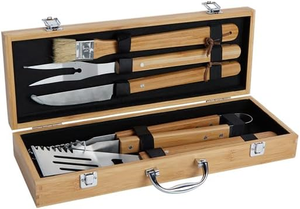 Juego de 11 Utensilios para Barbacoa de Estilo Clásico, con Estuche de Bambú, de Acero Inoxidable, para Asar a la Parrilla - Product Image 3