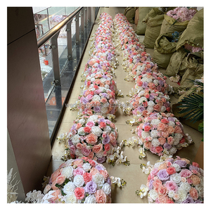 สีขาวสีชมพูประดิษฐ์ดอกไม้สีเขียวใบ<span class=keywords><strong>Kissing</strong></span> <span class=keywords><strong>Ball</strong></span>สำหรับงานแต่งงานตกแต่ง - Product Image 6