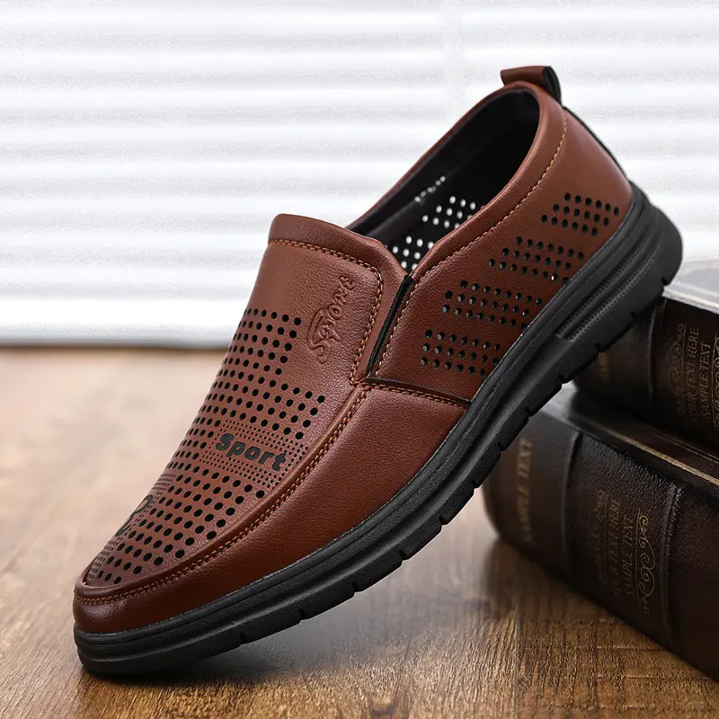 Leather shoes for men four seasons business casual shoes for men leather soft sole dress comfortable fashion hollow men's shoes