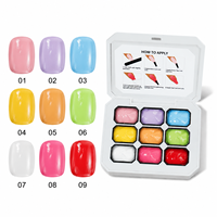 Palet Gel Lukis Padat 9 Warna Tanpa Lap Pigment Gel Blush Ombre Nail Art Seri 4 Warna OEM