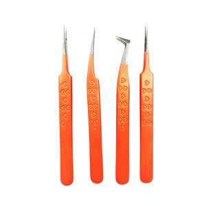 Pince à épiler pour extensions de cils en acier inoxydable de haute qualité, revêtement poudré orange, pointe argentée / pointe en fibre, poignée en forme de cœur, pince à volume - Product Image 1