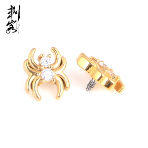 316L Edelstahl Vergoldeter Innengewindeter Krappenfassungs-CZ-<span class=keywords><strong>Spider</strong></span>-Top Verlobungs- und Hochzeits-Körperanhänger - Product Image 4