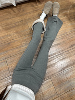 Pantalones de yoga acampanados LKT grises con forro polar, estilo vintage, para mujer, otoño-invierno 2025, ODM, de cintura baja, efecto adelgazante, con botones y longitud completa.
