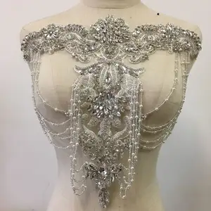 In rilievo pesante chiaro strass corsetto di applique diamante del merletto di patch panel per abito da sposa copricapo