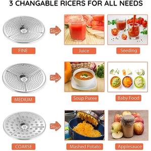 Moulin à aliments manuel en acier inoxydable de 1,6 L avec 3 disques, mixeur de cuisine pour écraser et râper les fruits et légumes - Product Image 2