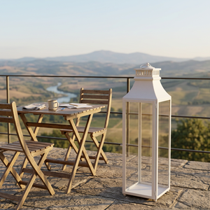 Wholesale Modern <b>Tall</b> White Stainless Steel Handmade Lead Free Durable Candle Pillar Holder <b>Lantern</b> for Home Patio Decoration - Product Image 1