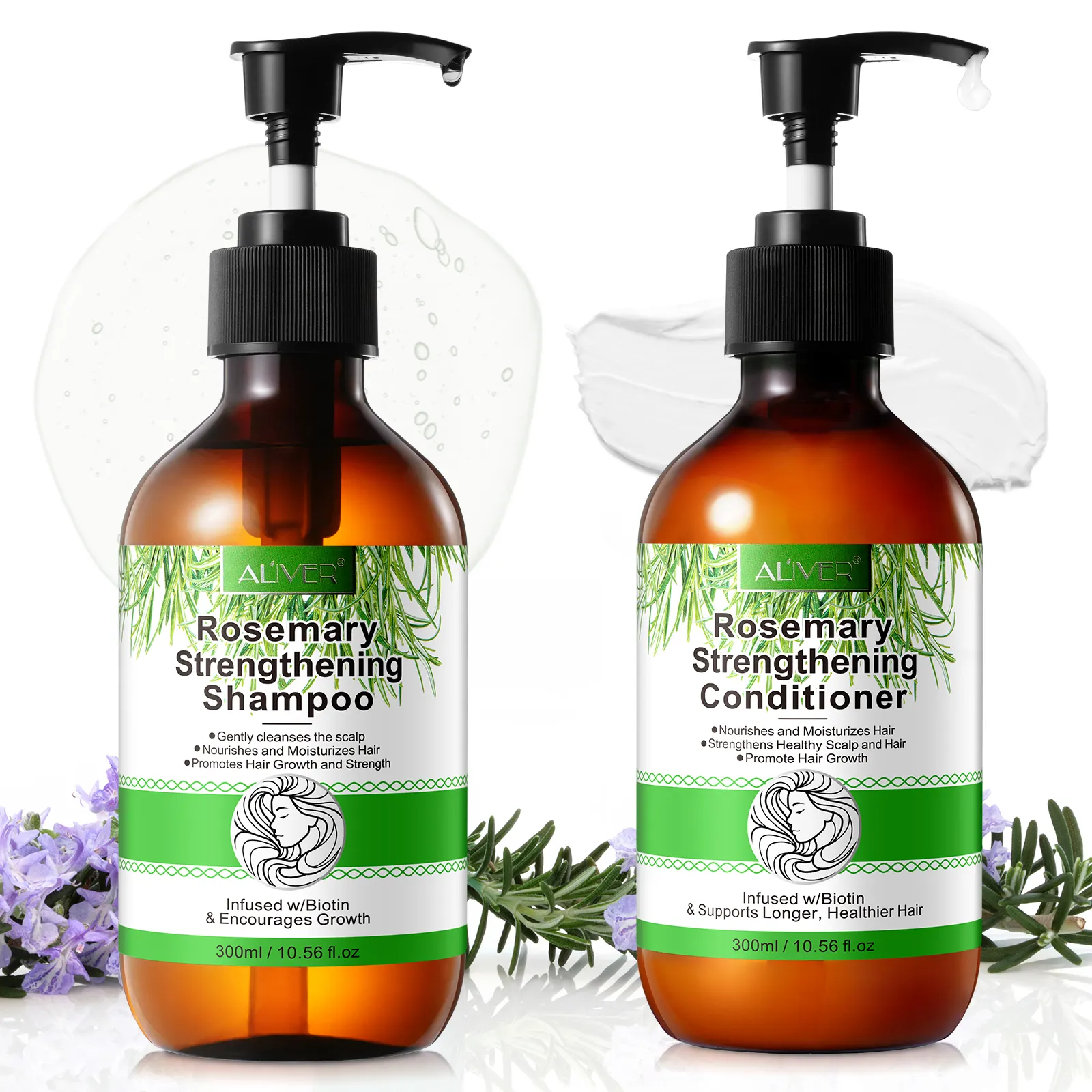 ALIVER Hot Sale Organic Rosemary Mint Mistura Fortalecimento Shampoo e Condicionador Set para o crescimento do cabelo